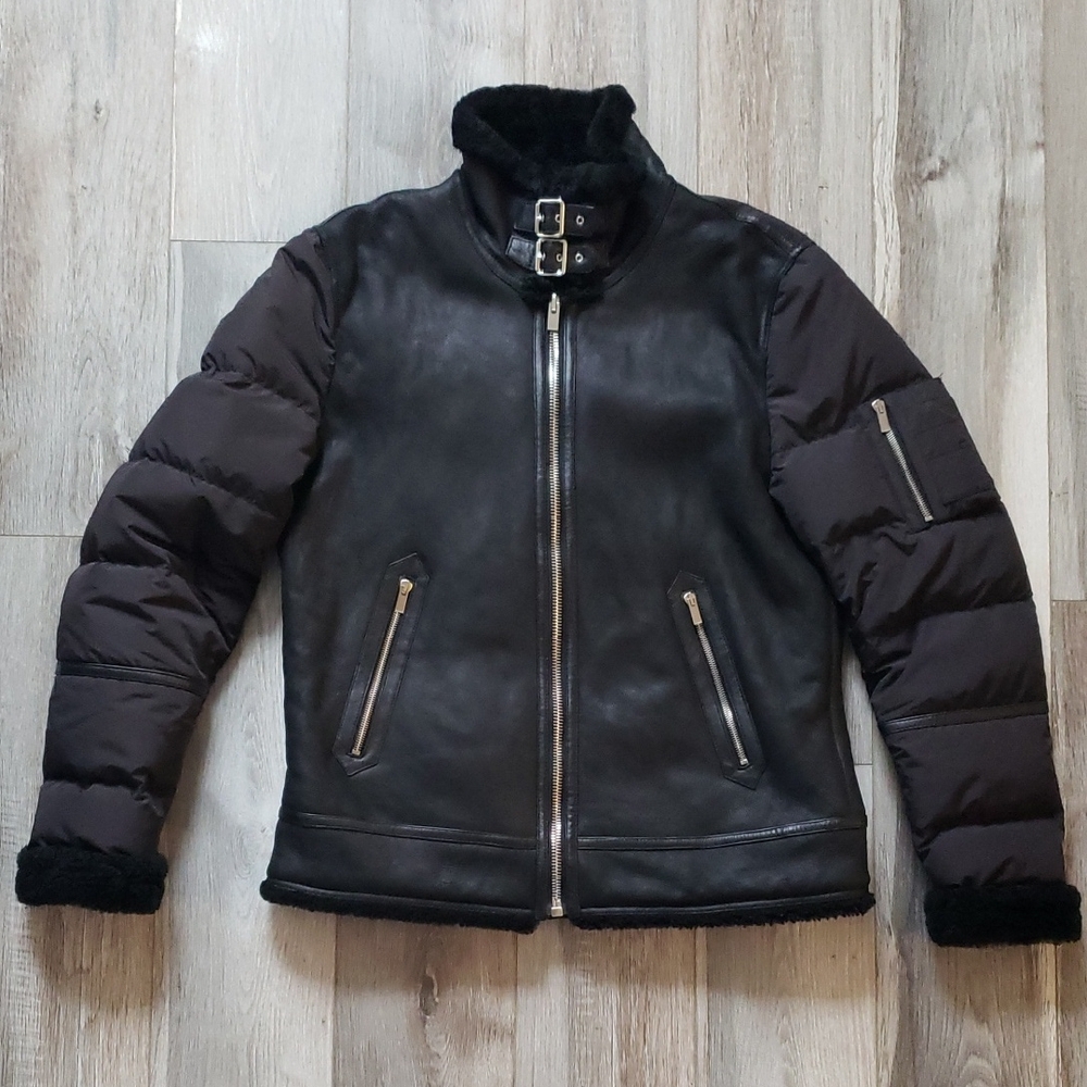 The Kooples Black Lamb Leather Jacket with Puffer Sleeves